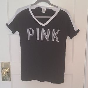 Pink brand black striped shirt